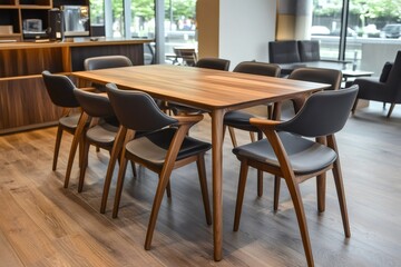 Poster - Modern meeting room with wooden table and chairs