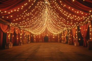 Poster - Empty circus tent with fairy lights and red carpet awaiting the show