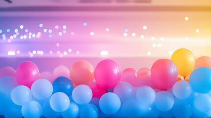 Poster - Colorful balloons in a festive setting with a soft, blurred background