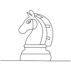 Wall Mural - Knight chess  single line art, continuous one line drawing of  Isolated outline vector icon