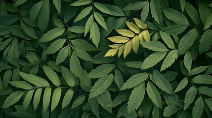 A large number of green leaves arranged in rows, forming an abstract background with detailed textures and natural patterns