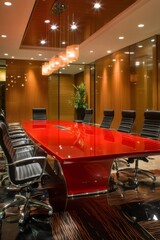 Poster - Red conference table illuminating modern meeting room