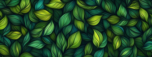 A large number of green leaves arranged in rows, forming an abstract background with detailed textures and natural patterns