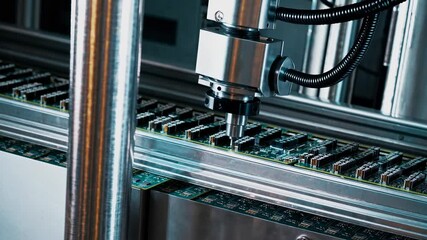 Aufkleber - Automated machine performing precision assembly of electronic components for circuit boards in a high-tech facility