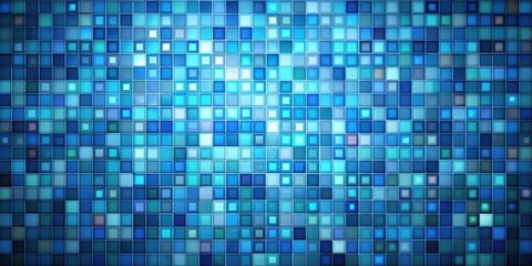 Wall Mural - A mesmerizing grid of blue squares, each radiating a unique shade of light, creating an illusion of depth and movement.