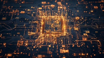 Poster - Abstract digital circuitry with glowing elements, emphasizing technology and innovation in a futuristic design.