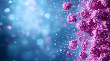 Poster - Colorful abstract representation of microscopic organisms with a blurred blue background