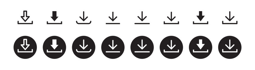 Wall Mural - Download icon symbol. Round sign down arrow. Download icon for apps, websites interface.