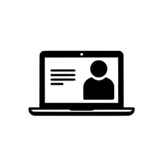 Wall Mural - Laptop displaying a profile.  Simple black and white icon showing a person's profile on a computer screen. Ideal for websites, apps, or presentations needing a user profile graphic.