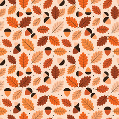 Wall Mural - Autumn Oak Leaves and Acorns Modern Geometric Pattern