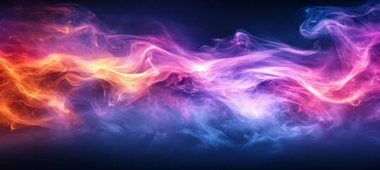 Poster - Abstract Swirling Smoke in Vibrant Purple and Orange Hues, Dynamic Movement on Black Background