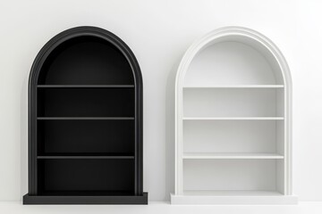 3d arched wall niches with empty shelves on contrasting backgrounds realistic vector mock