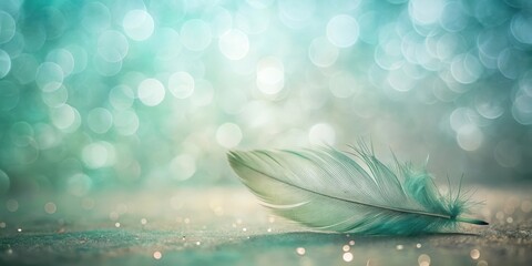 Wall Mural - Serene Teal Feather on Sparkling Surface A Gentle Image for Relaxation and Calm