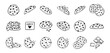 © Yanka - Chocolate chips cookie hand drawn doodle icon set. Drawing black and white sketch biscuit. Chocolate biscuit collection.