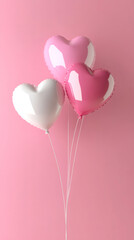 Poster - Pink, white heart-shaped balloons drifting against soft pastel backdrop, symbolizing romantic celebration