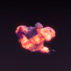 Poster - Abstract chemical explosion with bright pink toxic flames and dark thick purple smoke. 3d rendering digital illustration