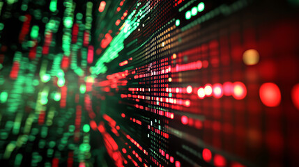 Poster - Stock exchange board arrows. Stock exchange broker sell and buy bids or bank wall electronic screen, financial investments vector background with screen red and green pixels up and down arrows