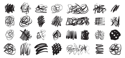 hand drawn messy chaotic scribble lines collection. brush freehand doodle scribbles on white backgro