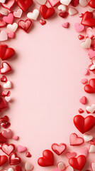 Poster - Red and pink hearts forming a border on a pink background, creating a romantic frame for Valentine's Day greetings