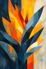 Poster - Abstract Orange And Blue Shapes On A Canvas , Modern Art Painting, Geometric Design Background