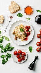 Wall Mural - Aromatic Pasta Dish with Fresh Tomatoes and Basil - An Exquisite Culinary Delight