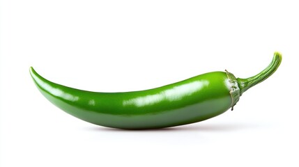 Wall Mural - A single green chili pepper on a white background.