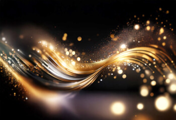 Aufkleber - Elegant gold and black wave with shimmering particles and bokeh lights.  A luxurious, abstract design.