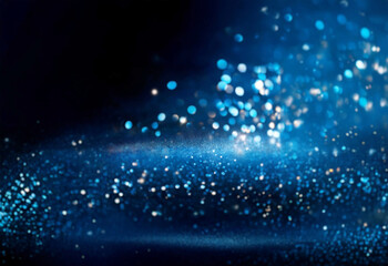 Poster - Abstract image of blue glitter, sparkling and swirling, creating a magical, dreamy effect against a dark background.  The light reflects brilliantly, evoking a sense of wonder.
