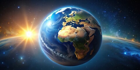 Wall Mural - a vibrant sunrise illuminates the earth from space, showcasing the continents and oceans with a stun