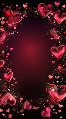 Poster - Vertical background with a frame of red and pink hearts with glitter and bokeh effect, ideal for Valentine's Day projects
