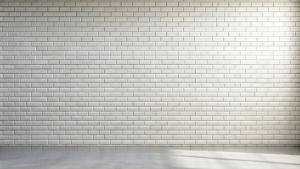 Wall Mural - Clean White Brick Wall and Polished Concrete Floor Background