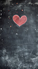 Aufkleber - Red chalk heart and small hearts on a dark blackboard background creating a romantic Valentine's Day atmosphere
