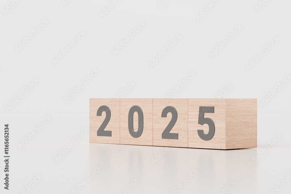 3d Wooden box cube with text 2025 icon. Transitioning from 2024 to 2025 ...