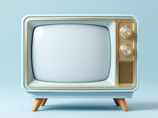 Vintage mint TV with wooden legs, retro home decor.