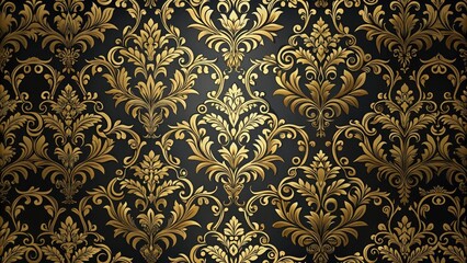 Poster - Elegant Gold Damask Pattern on Dark Background, Ideal for Luxury Designs and Decorative Projects