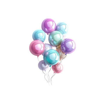 Cheerful 3D sticker of a colorful balloon cluster in pastel shad