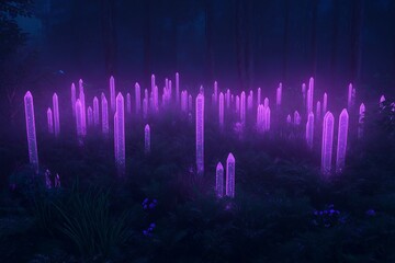 Poster - A forest of glowing crystal trees growing in a dark, starry void