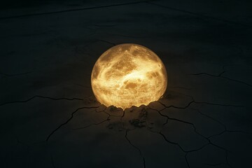 Poster - A giant, hollow moon with a glowing city visible inside through the cracks