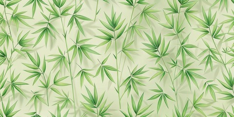 Wall Mural - Serene Green Bamboo Leaf Pattern on Pale Green Background Ideal for Relaxation and Nature Themes