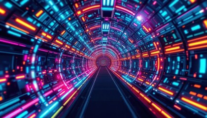 Poster - neon light tunnel pathway wallpaper background