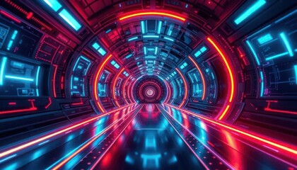 Poster - neon light tunnel pathway wallpaper background
