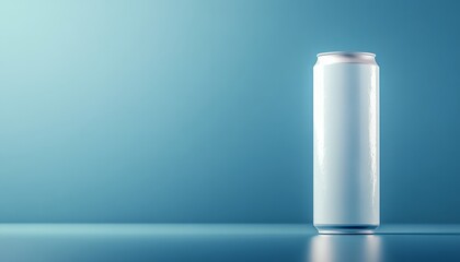 Poster - Blank aluminum can mockup on a blue background, ideal for beverage branding and design.