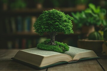 Poster - A tree growing from an open book, its branches forming sentences in the air