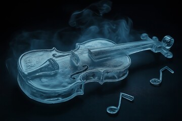 Poster - A violin made of ice, with music notes frozen in the air around it.