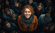 © Aziz - Smiling young woman with curly hair stands out confidently in a crowd, drawing attention amidst a sea of people