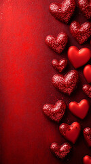 Poster - Red hearts are creating a romantic border on a sparkling red background, perfect for Valentine's Day projects