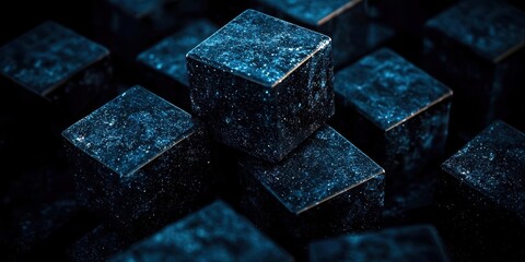 Poster - Close up of a stack of black cubes
