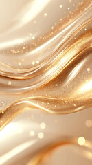 Poster - Shimmering golden waves sparkling with glittering particles, forming luxurious elegant backdrop for romantic celebrations
