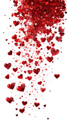 Poster - Red glitter hearts cascade down a white backdrop, creating a festive and romantic atmosphere perfect for Valentine's Day celebrations