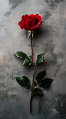 Poster - Vibrant red rose resting against soft gray texture, symbolizing romantic sentiment